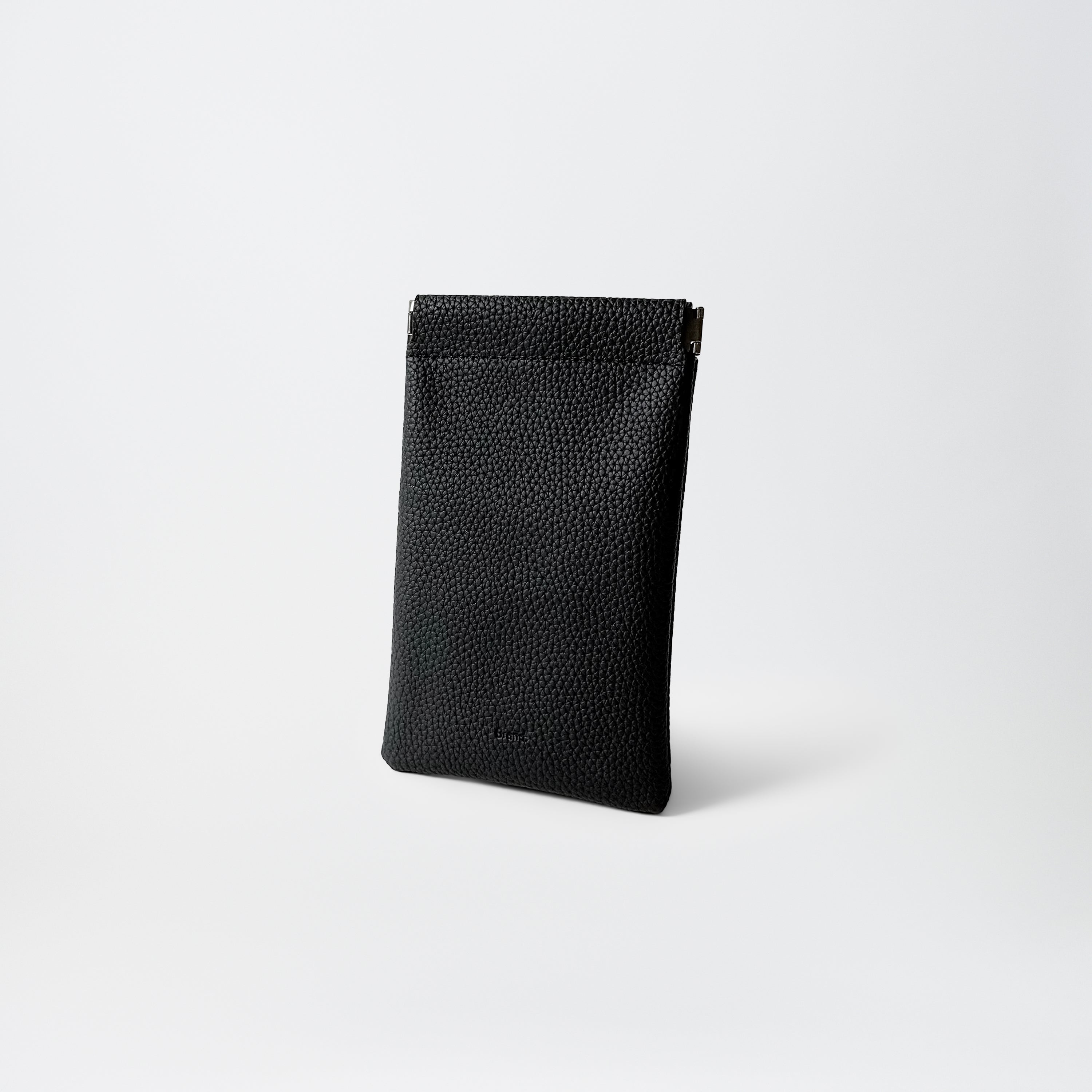 本革コンパクトポーチ ブラック シンプル 薄型 - ノンブランド